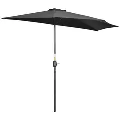 Outsunny 2.7m Garden Half Parasol, Outdoor Balcony Umbrella with 5 Steel Ribs, Patio Sun Shade, Black - 1