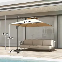 Outsunny 2.5m Cantilever Parasol with Solar Powered LED Lights, 360° Rotation, Tilt Adjustment, Crank Handle, Khaki - 3