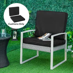 Outsunny 2 Piece Garden Chair Cushions with 1 Seat Cushion 1 Back Pad for Rattan Sofa Chair, Outdoor Seat Pads for Indoor and Outdoor Use, Black - 2