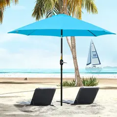 Outsunny 2.6M Patio Parasol Sun Umbrella, Tilt Shade Shelter Canopy with Crank 8 Ribs Aluminium Frame, Blue - 2