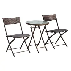 Outsunny 2 Seater Wicker Rattan Bistro Set-Brown - 9