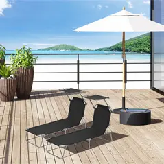 Outsunny 2 Pieces Outdoor Foldable Sun Lounger, 4 Level Adjustable Backrest Reclining Sun Lounger Chair with Angle Adjust Sun Shade Awning for Beach, Garden, Patio, Black - 2