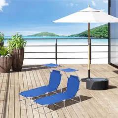 Outsunny 2 Pieces Outdoor Foldable Sun Lounger, 4 Level Adjustable Backrest Reclining Sun Lounger Chair with Angle Adjust Sun Shade Awning for Beach, Garden, Patio, Blue - 2