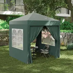 Outsunny 2 x 2 m Garden Pop Up Gazebo, Wedding Party Tent Marquee, Water Resistant Awning Canopy with Sidewalls, Windows, Carry Bag, Green - 3