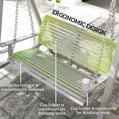 Outsunny 2 Seater Garden Swing Seat, Wooden Swing Chair Bench with Cup Holders for Outdoor Porch Patio, Grey - 6