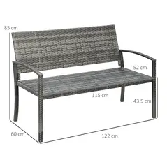 Outsunny 2 Seater Poly Rattan Garden Bench, All Weather Wicker Garden Loveseat, Outdoor Seating Bench with 240 Load Capacity, Backrest and Armrests for Patio, Terrace, Balcony, Grey - 3