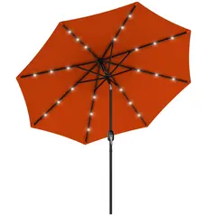 Outsunny 2.7m Outdoor Patio Garden Umbrella Parasol with Tilt Crank and 24 LEDs Lights, Orange - 1