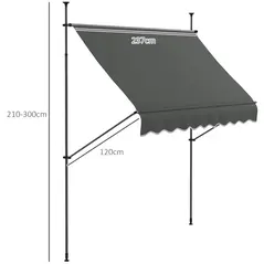 Outsunny 2.5 x 1.2m Retractable Awning, Free Standing Patio Sun Shade Shelter, UV Resistant, for Window and Door, Dark Grey - 3