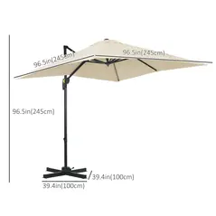 Outsunny 2.5 x 2.5m Patio Offset Parasol Umbrella Cantilever Hanging Aluminium Sun Shade Canopy Shelter 360° Rotation with Crank Handle and Cross Base, Cream White - 3