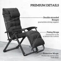 Outsunny 2 Piece Reclining Zero Gravity Sun Loungers with Cushions, Black - 7