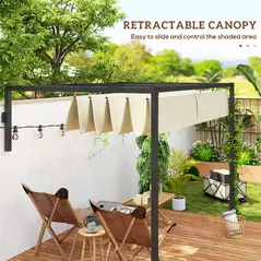 Outsunny 2 x 3(m) Lean To Steel Pergola, with Moving Fabric Canopy - Khaki - 5