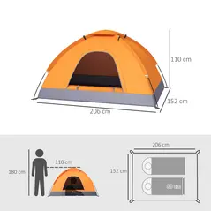Outsunny 2 Person Camping Tent, Dome Tent with Zipped Doors, Storage Pocket, Portable Handy Bag, Orange - 3