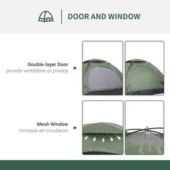 Outsunny 2 Person Camping Tent, Camouflage Tent with Zipped Doors, Storage Pocket, Portable Handy Bag, Dark Green - 4