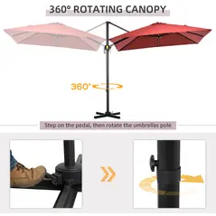 Outsunny 2.5 x 2.5m Patio Offset Parasol Umbrella Cantilever Hanging Aluminium Sun Shade Canopy Shelter 360° Rotation with Crank Handle and Cross Base, Wine Red - 4