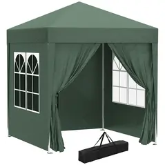 Outsunny 2 x 2 m Garden Pop Up Gazebo, Wedding Party Tent Marquee, Water Resistant Awning Canopy with Sidewalls, Windows, Carry Bag, Green - 1