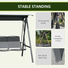 Outsunny 2 Seater Garden Swing Seat Swing Chair, Outdoor Canopy Swing Bench with Adjustable Shade, Metal Frame and Texteline Seat, Dark Grey - 6