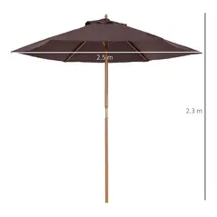 Outsunny 2.5m Wood Garden Parasol Sun Shade Patio Outdoor Wooden Umbrella Canopy Coffee - 3