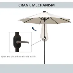 Outsunny 2.7m Patio Garden Umbrella Outdoor Parasol with Tilt Crank and 24 LEDs Lights (Cream) - 5
