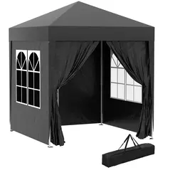 Outsunny 2 x 2 m Garden Pop Up Gazebo, Wedding Party Tent Marquee, Water Resistant Awning Canopy with Sidewalls, Windows, Carry Bag, Black - 1