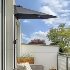 Outsunny 2.7m Garden Half Parasol, Outdoor Balcony Umbrella with 5 Steel Ribs, Patio Sun Shade, Grey - 2