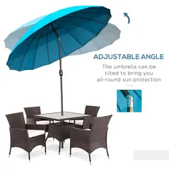 Outsunny 2.5m Shanghai Garden Parasol Umbrella with Crank & Tilt, Adjustable Outdoor Sun Shade, Blue - 5