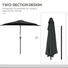Outsunny 2.7m Garden Half Parasol, Outdoor Balcony Umbrella with 5 Steel Ribs, Patio Sun Shade, Black - 7