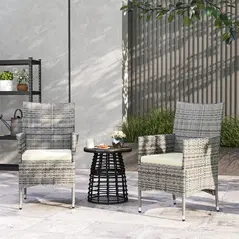 Outsunny 2 Pieces Rattan Garden Chairs Dining Chair Set with Cushion, Mixed Grey - 7