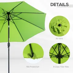 Outsunny 2.7M Garden Parasol Umbrella with Glass Fibre Ribs and Aluminium Frame, Tilting Sun Shade Shelter Canopy, Light Green - 6