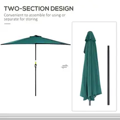 Outsunny 2.7m Garden Half Parasol, Outdoor Balcony Umbrella with 5 Steel Ribs, Patio Sun Shade, Green - 4