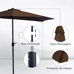 Outsunny 2.7m Balcony Half Parasol Garden Outdoor Umbrella 5 Steel Ribs - Brown - 6