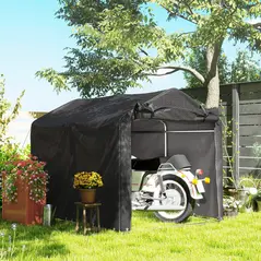 Outsunny 2.2 x 1.6 m Garden Storage Tent, Waterproof Anti-UV Bike Tent with Roll-up Zipper Door, Galvanised Outdoor Storage Shelter Carport for Bike, Motorbike, Garden Tools, Black - 2