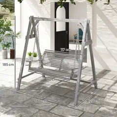 Outsunny 2 Seater Garden Swing Seat, Wooden Swing Chair Bench with Cup Holders for Outdoor Porch Patio, Grey - 3