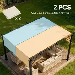 Outsunny 2 Pcs UV Protection Pergola Replacement Canopy, Pergola Shade Cover, Easy to Install, for 3 x 3(m) Pergola, Cream White - 4