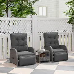 Outsunny 2 Seater Patio Rattan Wicker Chaise Lounge Sofa Set w/ Cushion for Patio Garden Porch, Grey - 2