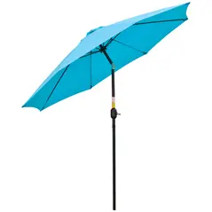 Outsunny 2.6M Patio Parasol Sun Umbrella, Tilt Shade Shelter Canopy with Crank 8 Ribs Aluminium Frame, Blue - 1