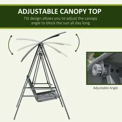 Outsunny 2 Seater Garden Swing Seat Swing Chair, Outdoor Canopy Swing Bench with Adjustable Shade, Metal Frame and Texteline Seat, Dark Grey - 4