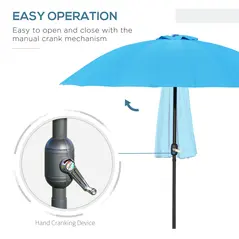 Outsunny 2.5m Shanghai Garden Parasol Umbrella with Crank & Tilt, Adjustable Outdoor Sun Shade, Blue - 4