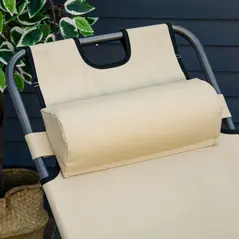 Outsunny 2 in 1 Folding Sun Lounger Reclining Garden Chair Set of 2 with 2-Level Adjustable Backrest, Outdoor Zero Gravity Recliner Garden Chairs with Head Pillow and Armrests, Beige - 7