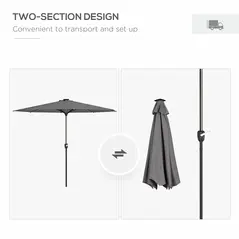 Outsunny 2.65m Garden Parasol, with LED Lights - Dark Grey - 7