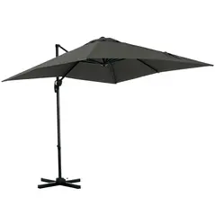Outsunny 2.5 x 2.5m Patio Offset Parasol Umbrella Cantilever Hanging Aluminium Sun Shade Canopy Shelter 360° Rotation with Crank Handle and Cross Base, Grey - 1