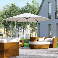 Outsunny 2.8m Garden Parasol Umbrella, Round Outdoor Market Table Umbrella Sun Shade Canopy, Off-White - 2