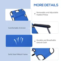 Outsunny 2 in 1 Folding Sun Lounger Reclining Garden Chair Set of 2 with 2-Level Adjustable Backrest, Outdoor Zero Gravity Recliner Garden Chairs with Head Pillow and Armrests, Blue - 6