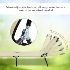 Outsunny 2 Piece Foldable Sun Loungers with 5-Position Adjustable Backrest, Outdoor Portable Recliner Chaise Lounge Chairs with Breathable Mesh Fabric, Beige - 4