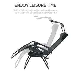 Outsunny 2 Piece Foldable Reclining Garden Chair with Headrest, Zero Gravity Deck Sun Lounger Seat Chair with Footrest, Armrest, Cup Holder & Canopy Shade, Black - 7
