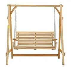 Outsunny 2 Seater Garden Swing Seat, Wooden Swing Chair Bench with Cup Holders for Outdoor Porch Patio, Natural - 8