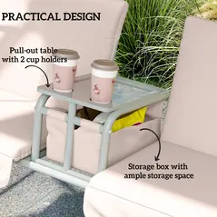 Outsunny 2 Seater Garden Swing Chair Patio Rocking Bench w/ Tilting Canopy, Double Padded Seats, Storage Bag and Tray, Beige - 5