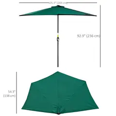 Outsunny 2.7m Garden Half Parasol, Outdoor Balcony Umbrella with 5 Steel Ribs, Patio Sun Shade, Green - 3