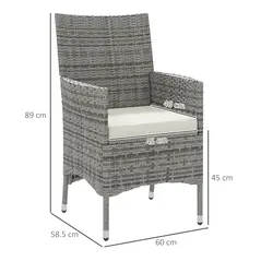 Outsunny 2 Pieces Rattan Garden Chairs Dining Chair Set with Cushion, Mixed Grey - 3