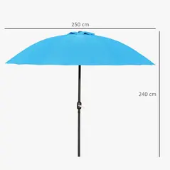 Outsunny 2.5m Shanghai Garden Parasol Umbrella with Crank & Tilt, Adjustable Outdoor Sun Shade, Blue - 3
