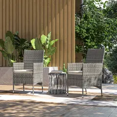 Outsunny 2 Pieces Rattan Garden Chairs Dining Chair Set with Cushion, Mixed Grey - 2